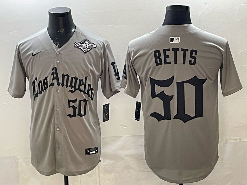 Men 2026 Los Angeles Dodgers #50 Betts Grey Five generations Nike MLB Jersey style 009->los angeles dodgers->MLB Jersey